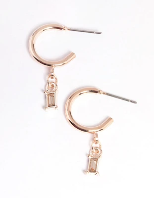 Rose Gold Stone Drop Huggie Earrings