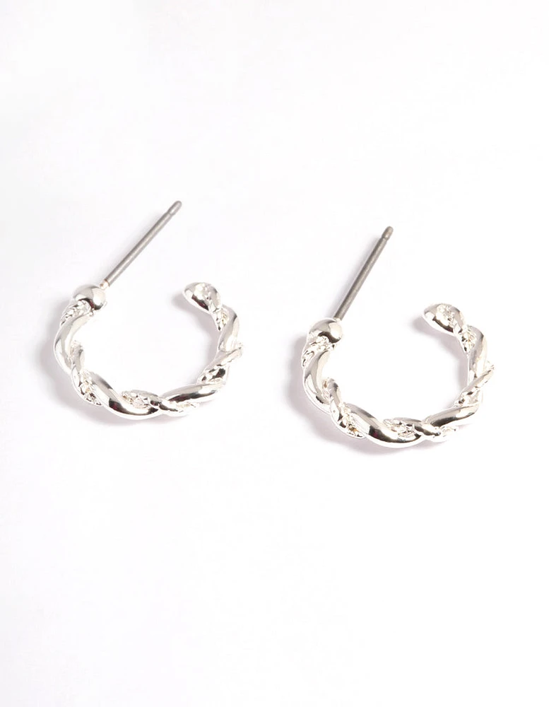 Silver Rope Twist Huggie Earrings