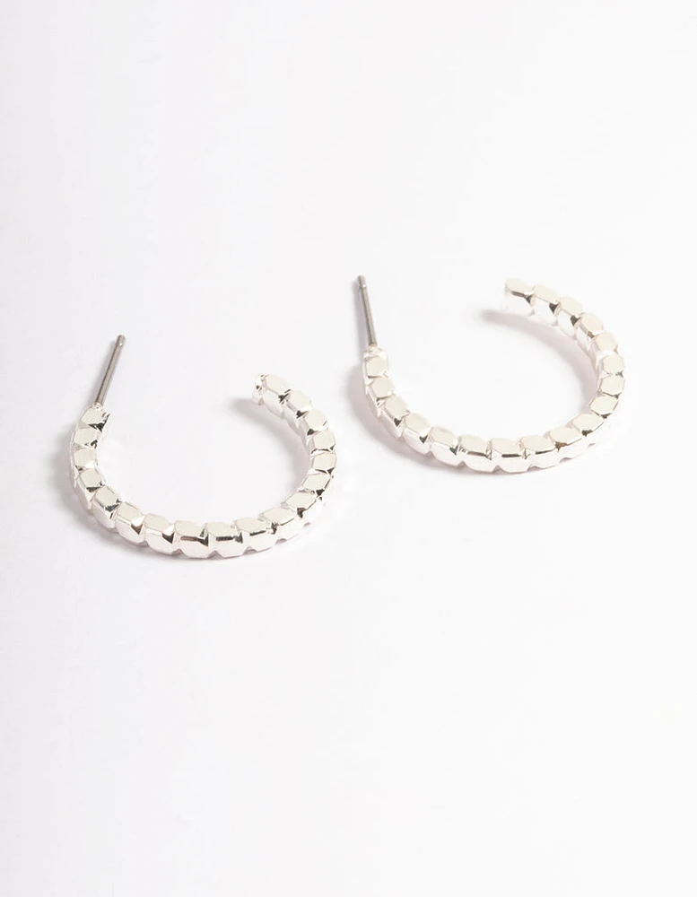 Silver Flat Rope Huggie Earrings