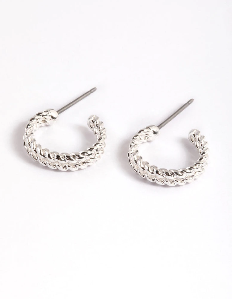 Silver Double Twist Huggie Earrings