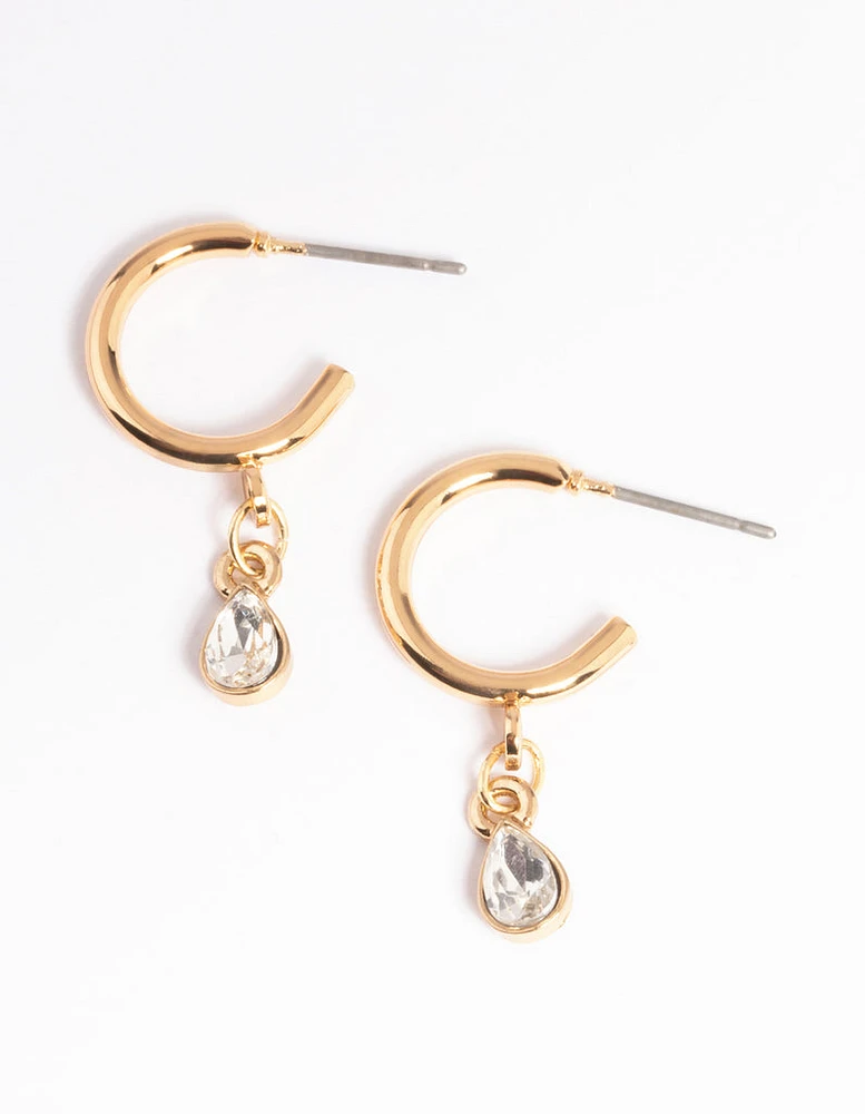 Crystal Teardrop Stone Drop Huggie Earrings