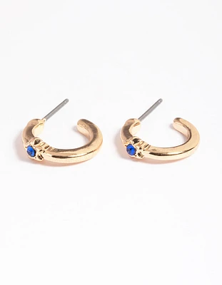 Gold Star Stone Huggie Earrings