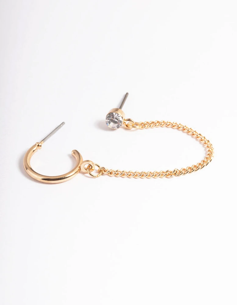 Gold Hoop & Diamante Chain Earrings