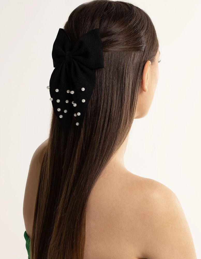 Black Pearl Bow Clip