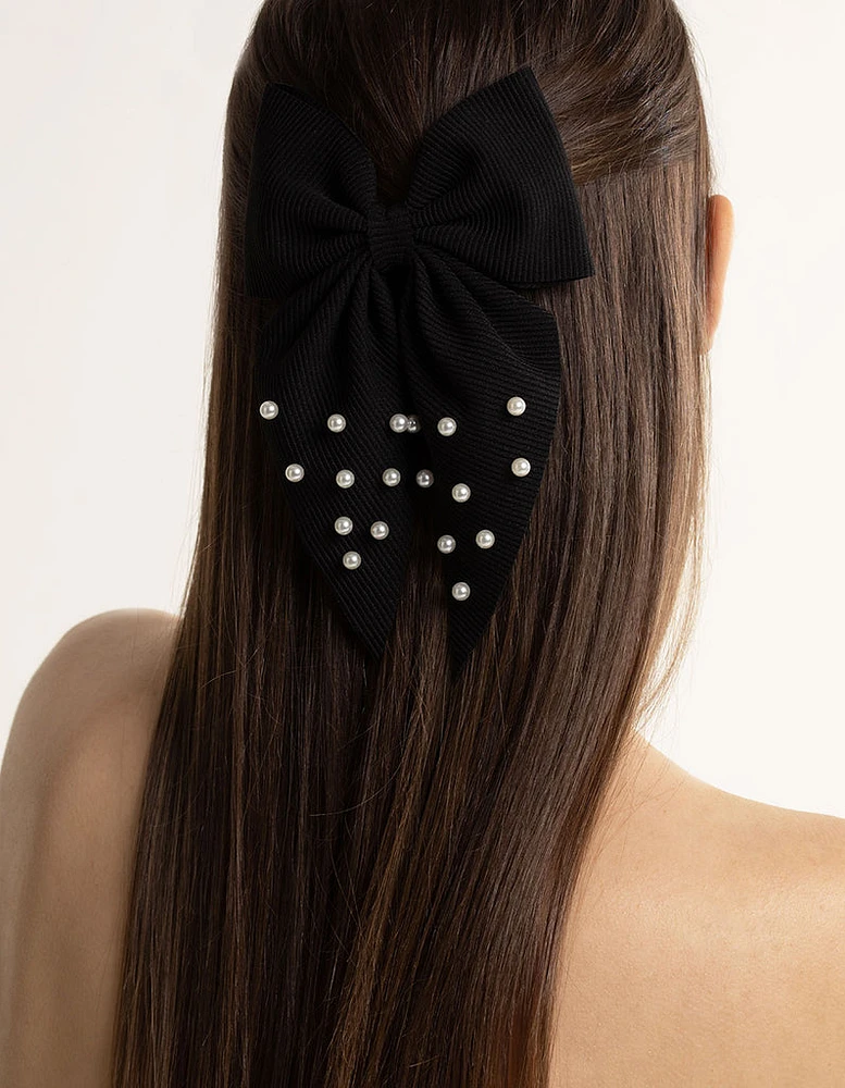 Black Pearl Bow Clip