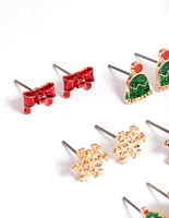 Kids Gold Hat & Bow 6-Pack Stud Earrings