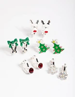 Kids Green Glitter Bow Clip On Earrings 5-Pack