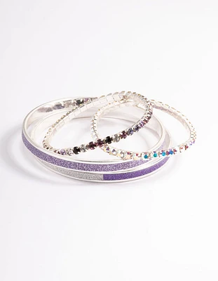 Kids Purple Diamante Glitter Bracelet 4-Pack