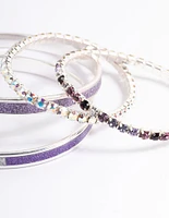 Kids Purple Diamante Glitter Bracelet 4-Pack