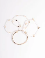 Kids Rose Gold Heart Diamante Stretch Bracelet 4-Pack