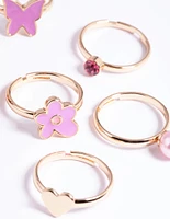 Kids Gold Daisy Diamante Heart Rings 6-Pack