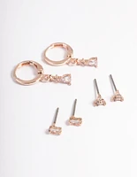 Rose Gold Plated Crystal Pear Huggie Earrings 6-Pack