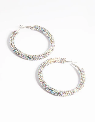 Rhodium 40mm Encrusted Hoop Earring