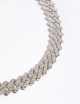 Silver Diamante Miami Chain Necklace