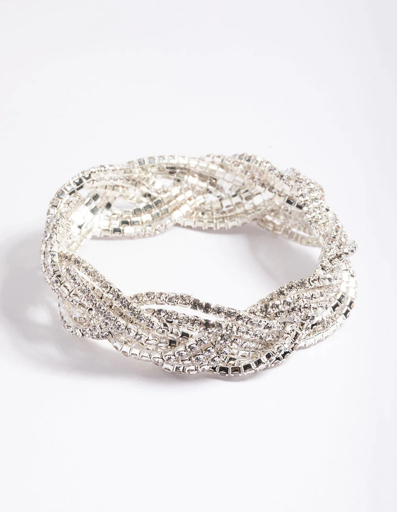 Silver 3 Row Diamante Braid Bracelet