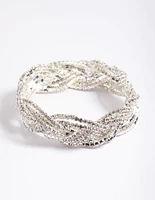 Silver 3 Row Diamante Braid Bracelet