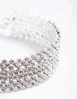 Silver 9 Row Twist Diamante Cuff Bangle