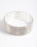 Silver Spiky 4 Row Diamante Wrist Cuff