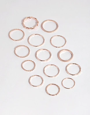 Rose Gold Fine Mix Band Ring Pack