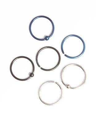 Titanium Metalic Nose Rings 6-Pack