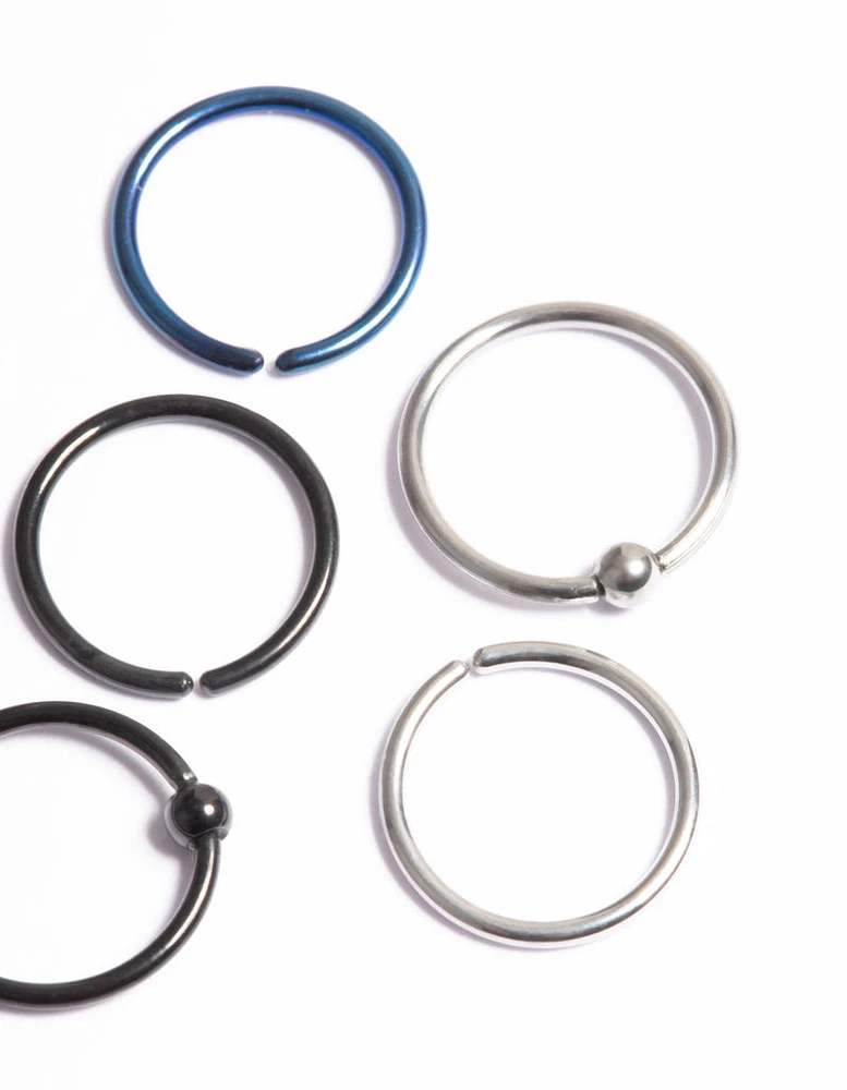 Titanium Metalic Nose Rings 6-Pack