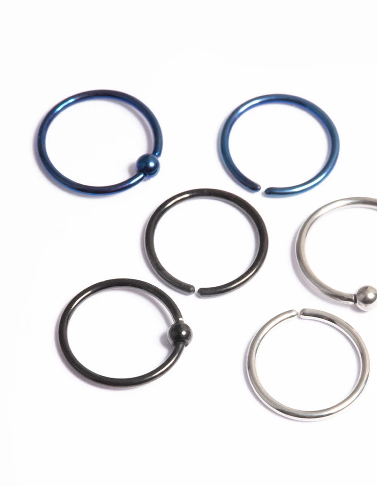 Titanium Metalic Nose Rings 6-Pack