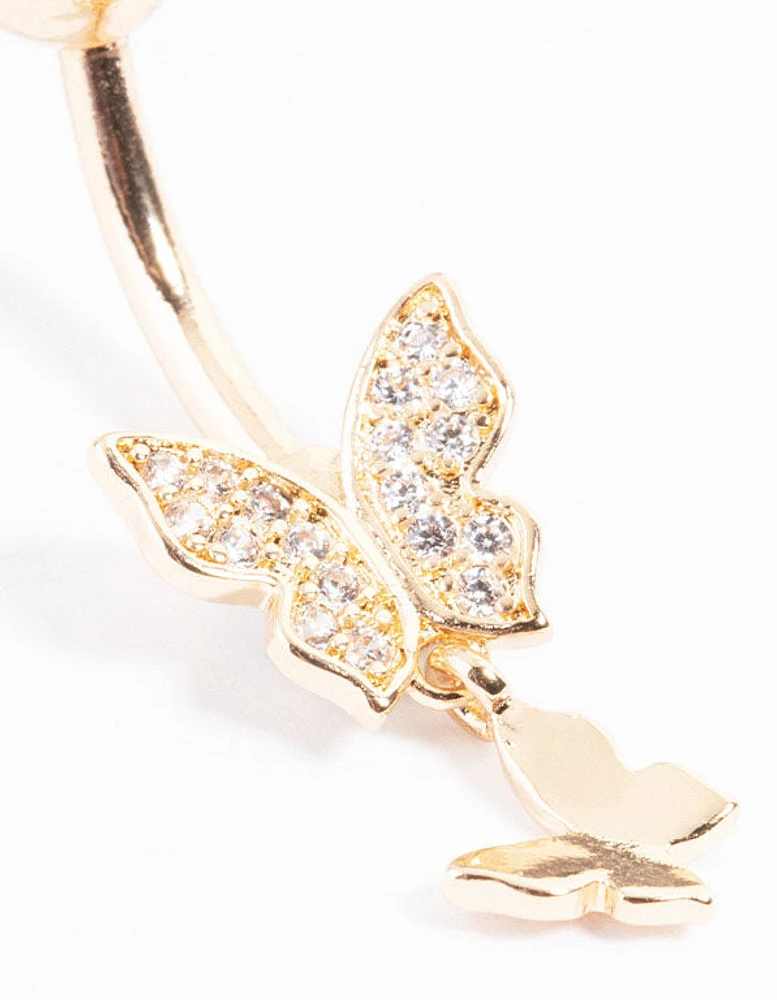 Gold Plated Titanium Double Butterfly Belly Ring