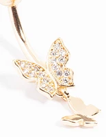 Gold Plated Titanium Double Butterfly Belly Ring