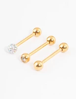 Gold Plated Titanium Pave Ball Tongue Piercing Pack