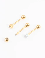 Gold Plated Titanium Pave Ball Tongue Piercing Pack