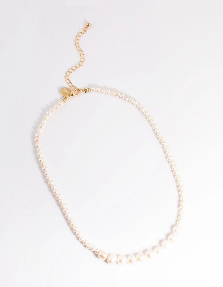 Gold Plated Gradual Freshwater Pearl Necklace