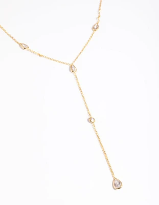 Gold Plated Cubic Zirconia Lariat Necklace