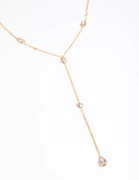 Gold Plated Cubic Zirconia Lariat Necklace