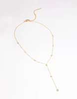 Gold Plated Cubic Zirconia Lariat Necklace