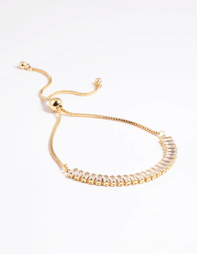 Gold Plated Cubic Zirconia Baguette Toggle Tennis Bracelet