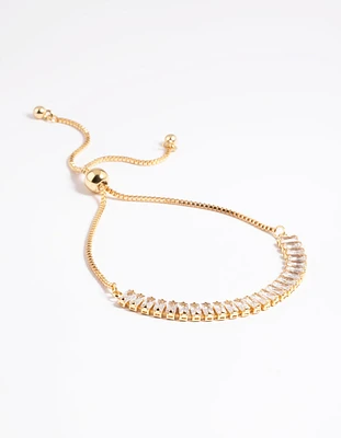 Gold Plated Cubic Zirconia Baguette Toggle Tennis Bracelet