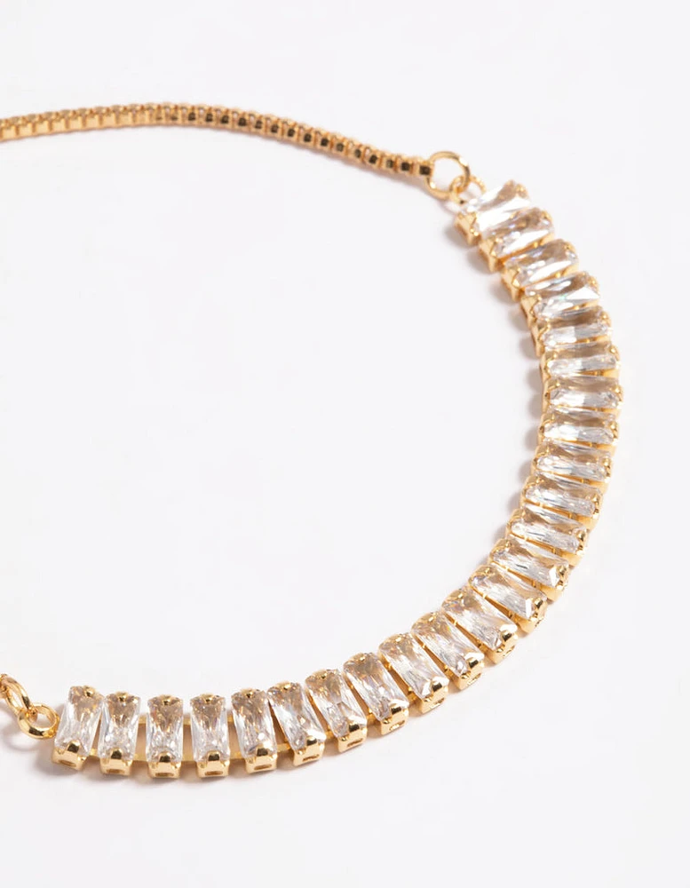 Gold Plated Cubic Zirconia Baguette Toggle Tennis Bracelet