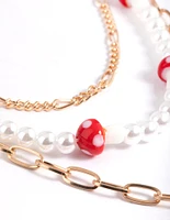 Gold Row Pearl Mushroom Necklace