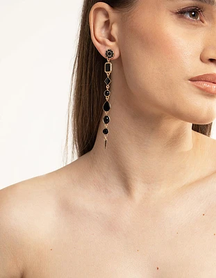 Black & Gold Long Mixed Stone Drop Earrings