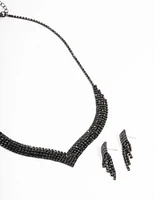 Black Diamante Point Earrings & Necklace