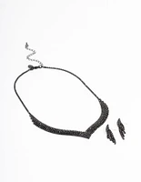 Black Diamante Point Earrings & Necklace