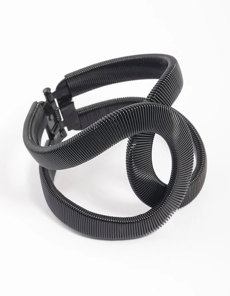 Black Textured Ovalap Cuff Bangle