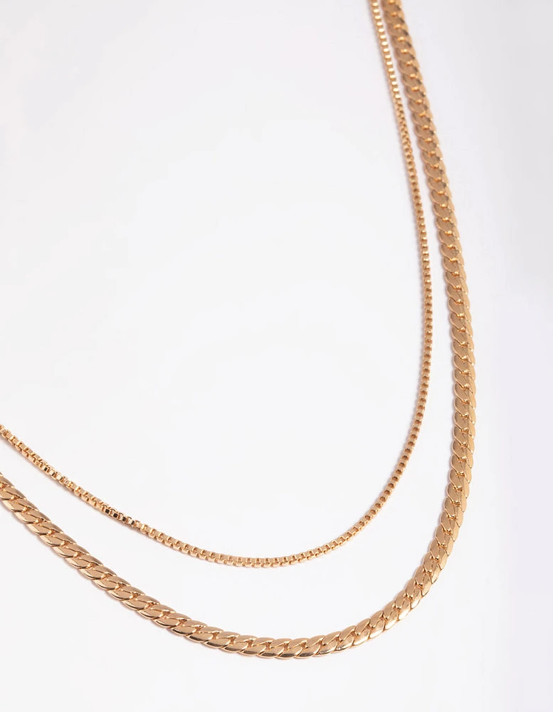 Gold Dainty 2 Row Chain Necklace