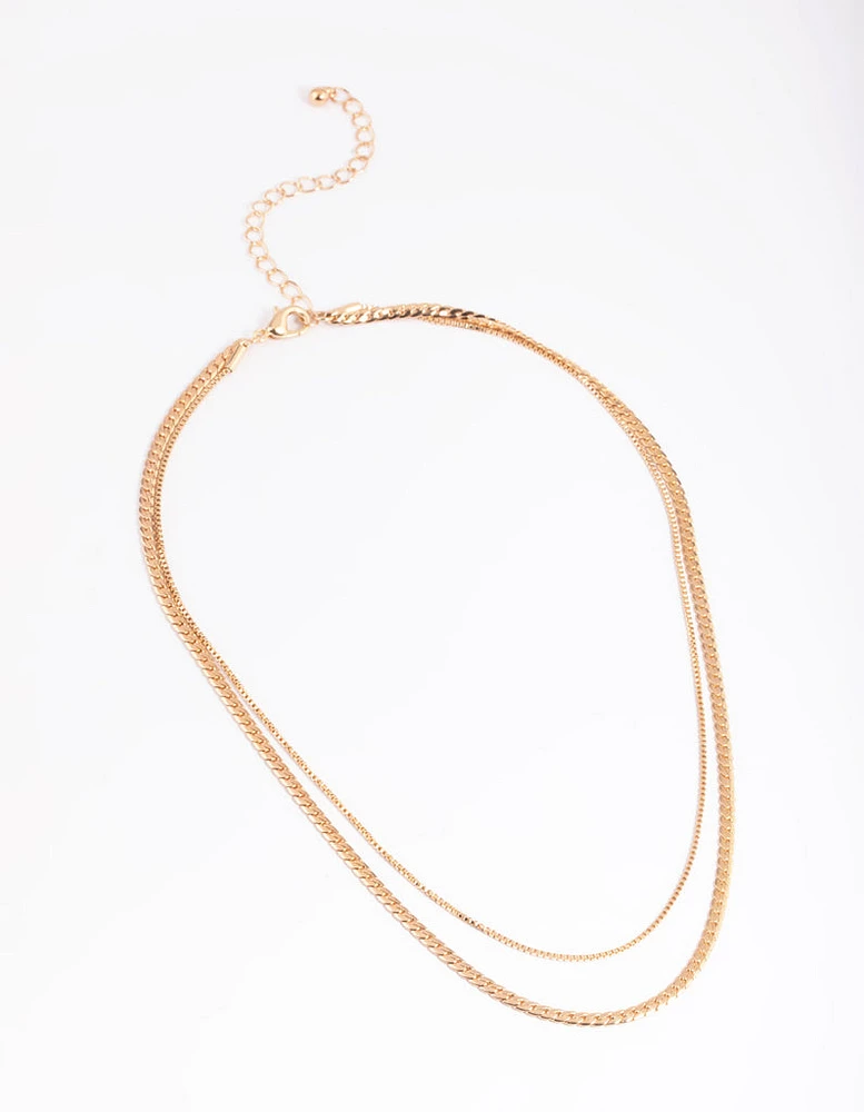 Gold Dainty 2 Row Chain Necklace