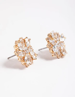 Gold Cubic Zirconia Flower Stud Earrings