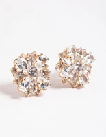 Gold Cubic Zirconia Flower Stud Earrings