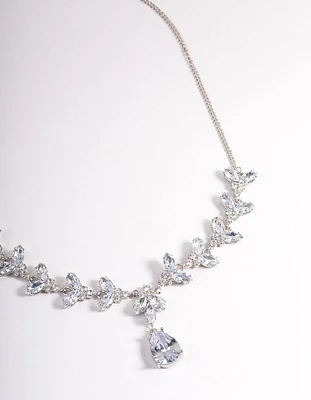 Rhodium Cubic Zirconia Statement Teardrop Necklace