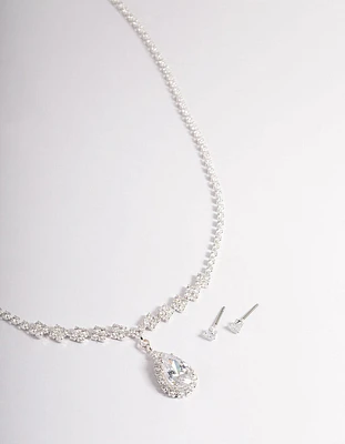 Cubic Zirconia Diamond Pear Stone Necklace Set