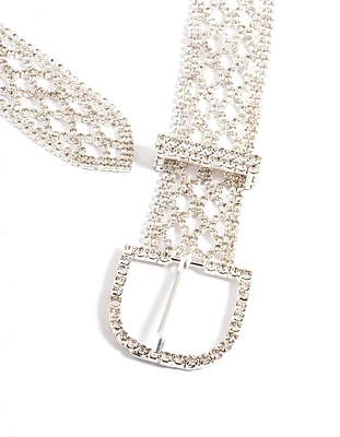 Silver Diamante Mesh Chain Belt