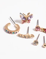 Gold Pink Butterfly Earrings 6-Pack